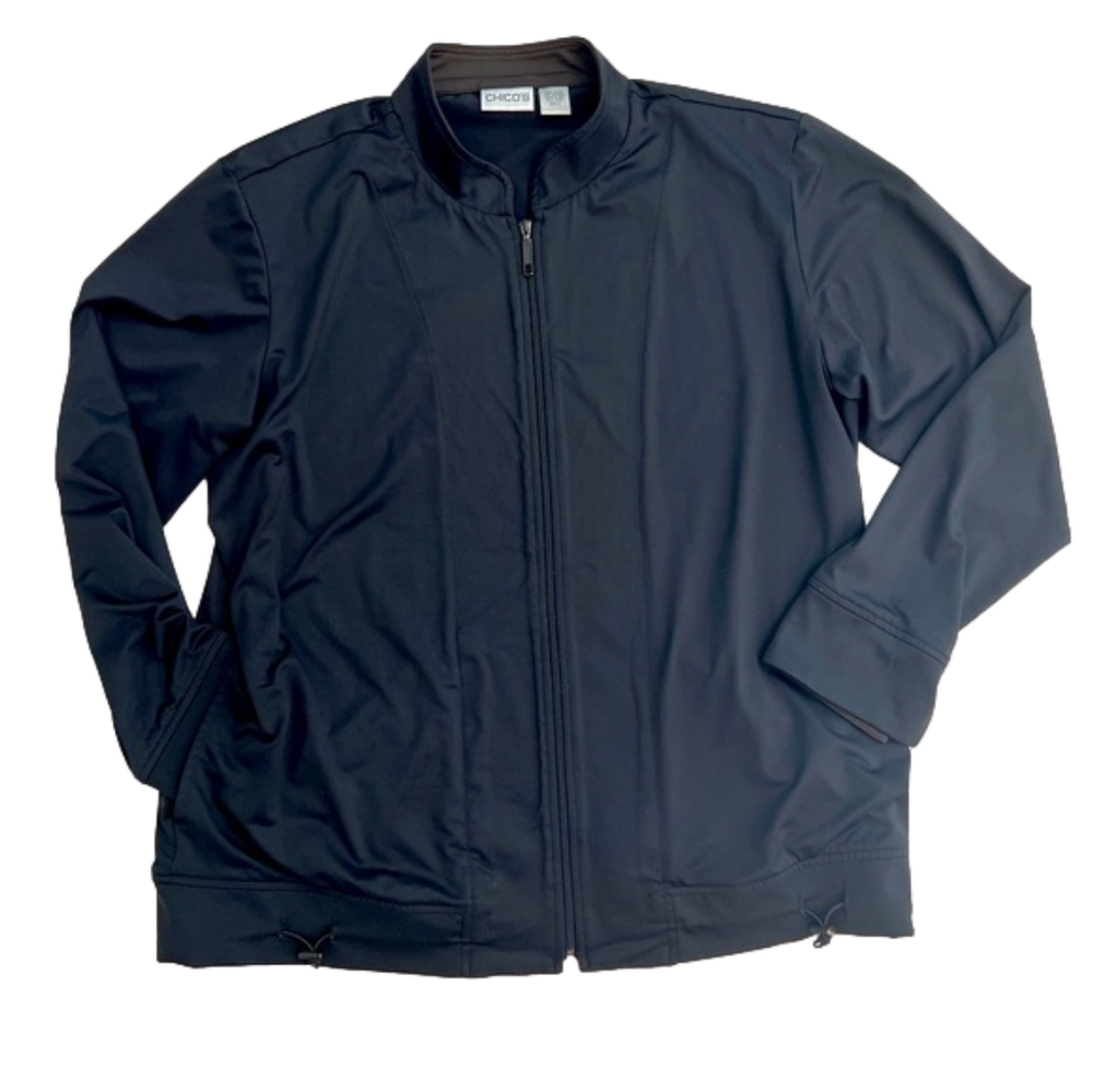 Chico’s jet black warmup jacket, size 2